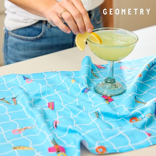 GEOMETRY Tea Towels – Spring & Summer Collection – Quick-Dry, Ultra-Absorbent, Reusable Microfiber Kitchen Towels for Drying & Cleaning - At The Pool - 1 Pack - image 8