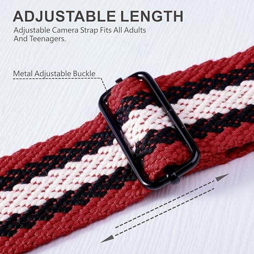 Image of Padwa Lifestyle Extra Long Adjustable Camera Strap for Photographers - 2 inch Wide Full Grain Cowhide Leather Ends Camera Straps with Quick Release for All Cameras,Binoculars(Stripe Black Red White)