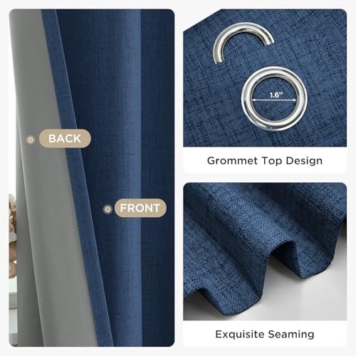 Image of Joydeco Denim Blue Black Out Curtains 63 Inch Long 2 Panels Set for Bedroom, 100% Blackout Curtains 63 Inch Length for Living Room, Faux Linen Short Small Textured Grommet Curtains Drapes