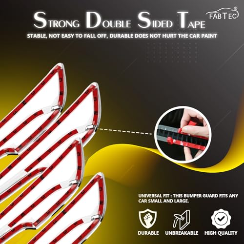 Image of FABTEC Car Bumper Protector Front & Rear Single Chrome Guard Set of 4 for All Cars (White)
