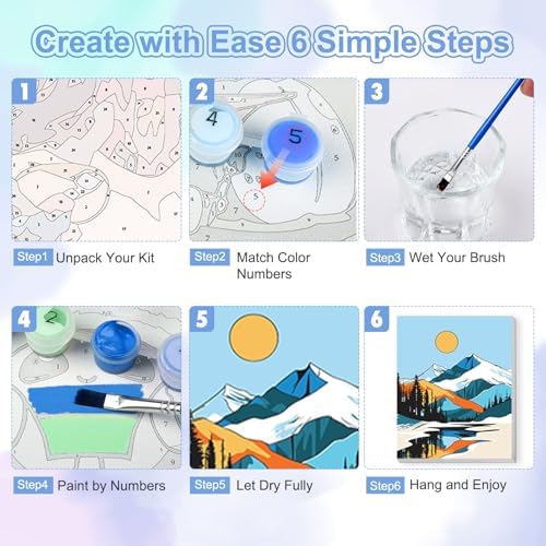 TOSTOG Landscape Scenes 4 Pack Framed Canvas Painting by Numbers Art Kit for Adults and Kids, Beginner Acrylic Painting Supplies with Wooden Frame for Home Wall Decor 20 * 25 cm/8 * 10 in — view 6