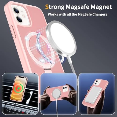 Image of Magnetic for iPhone 12 Pro Case & iPhone 12 Case, 6.1 inch, Compatible with MagSafe, Rugged Kickstand, Not-Yellowing Military-Grade Protection, Matte Pink