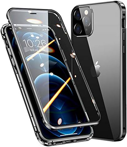 Miniatura 2 de HENGHUI Funda magnética con cerradura para iPhone 14 Pro Max con cámara y protector de pantalla, cubierta de cristal de cuerpo completo 360 (negro)