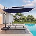 EAST OAK and Flame&Shade Patio Umbrella, 10ft Square Outdoor Umbrella, Large Offset Cantilever Umbrella with 360° Rotation, Heavy Duty Windproof and UV Resistant Double Top Umbrella for Pool and Deck, Night Blue