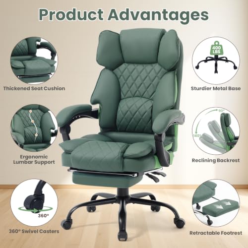 Image of Big Tall Reclining Office Chair with Footrest, Green