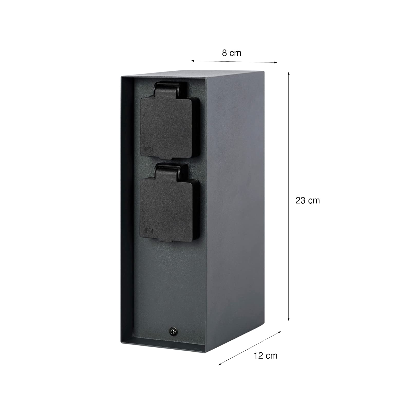 Grafner Edelstahl Design Gartensteckdose mit 4 Steckdosen, IP44, eckig, anthrazit, KEIN ROST – Pulver-Beschichtung, klein und schmal, Energiesäule Mehrfach Metall Außen Steckdose 2-Fach schwarz