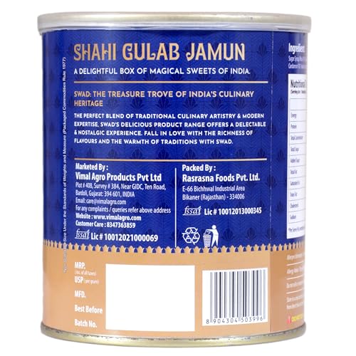 Image of SWAD Shahi Gulab Jamun 1kg Tin | Soft & Spongy Indian Sweet | Ready-to-Serve Mithai | Traditional Dessert for Festivals & Celebrations