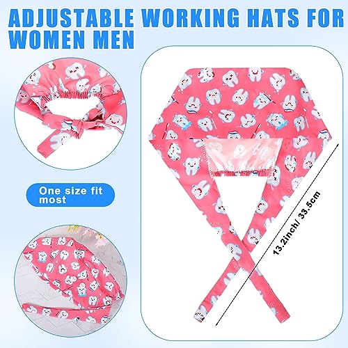 Image of Unittype 12 Pcs Dental Caps for Women Adjustable Dentist Scrub Cap Elastic Nurse Hats Teeth Pattern Working Hats Bulk