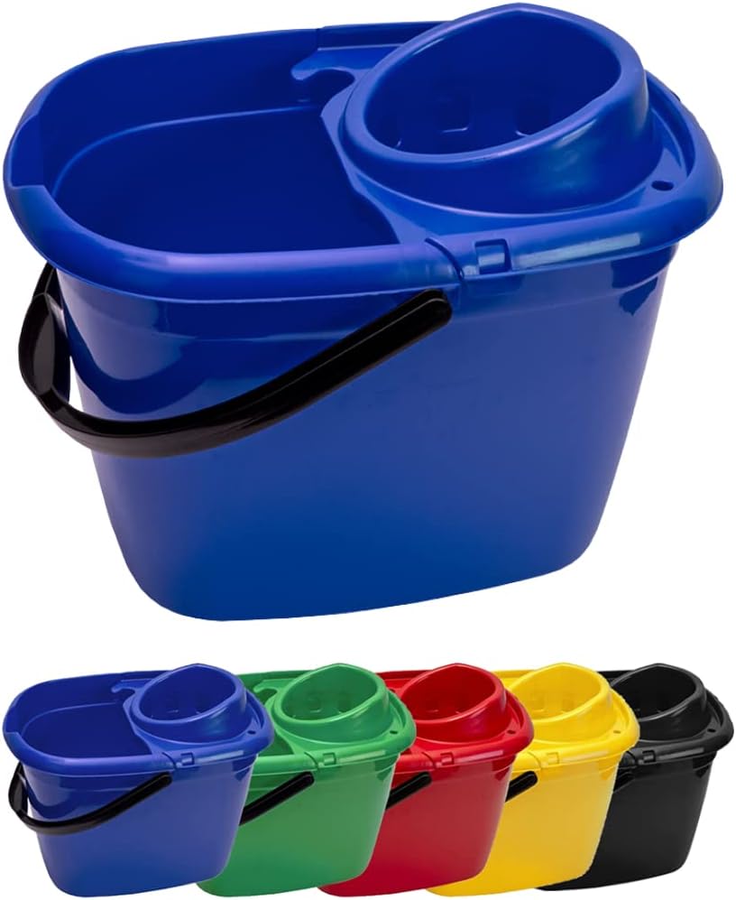 Professional 14L Mop Bucket with Wringer (Blue) Colour Coded With Easy Carry Handle for Domestic and Commercial Cleaning Hospital Contract Cleaning Industrial - Avern