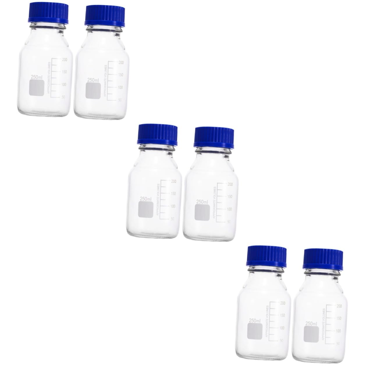 6stücke Graduierte Glasflaschen Für Laboranwendungen Blaues Deckel-design Weithalsflasche Mit Präzisen Messlinien Für Chemische Proben Und Reagenzien