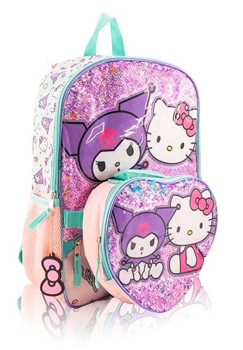 Fast Forward Sanrio Hello Kitty Conjunto de mochila para meninas | Mochila de viagem de 3 peças com Hello Kitty e Kuromi | Conjunto de acessórios para lancheiras | Idades a partir de 3 anos