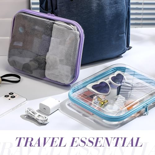 Image of Hoolerry 4 Pcs Hard Clear Zipper Case Makeup Bags Plastic Zipper Pouch Transparent Storage Box Containers for Cosmetics, Snacks, Building Blocks, Puzzles(Clear,9.8 x 7.9 x 2 in,Multicolor)