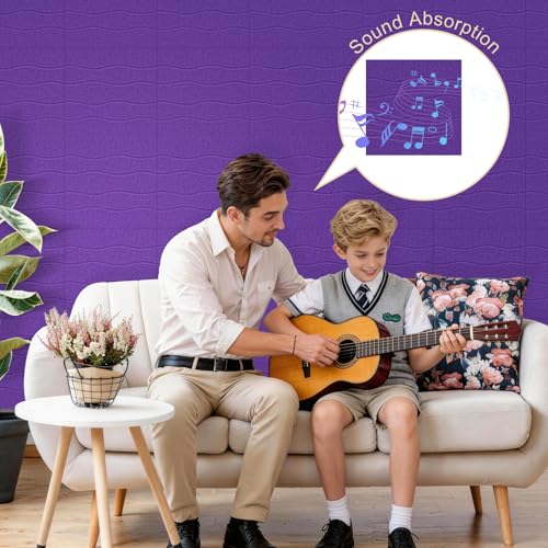 AKONEGE Large Felt Bulletin Board 48\" x 36\" Cork Board Alternative for Walls, 12 Pack Wavy Grain Felt Wall Tiles with 70 Adhesive Tabs & 20 Push Pins, Pin Boards for Office Home Decor,Violet