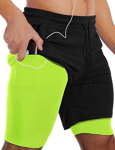 JWJ Men's Running Athletic Workout Sports Mens 2 in 1 Shorts Breathable Gym Short for Men with Pocket