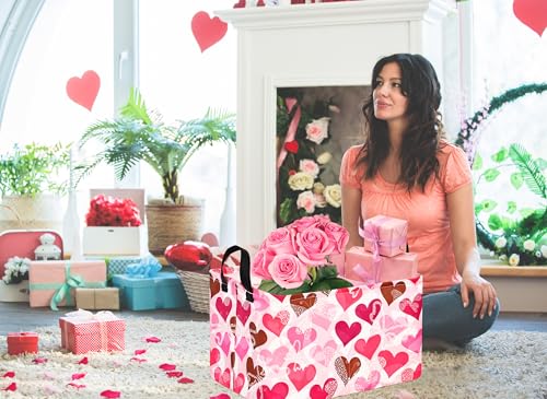 Image of Rectangle Gift Storage Basket Home Shelf Storage Basket Organizer Box Clothes Laundry Hamper Nursery Basket Laundry Basket with Handles (Big Heart)
