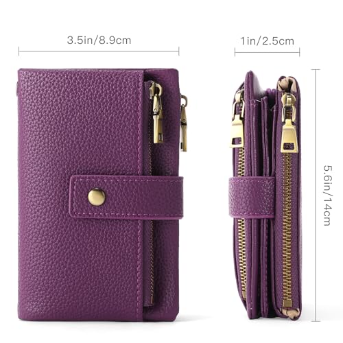 Image of SENDEFN Small Wallet for Women Leather RFID Blocking Wristlet Wallet Credit Card Holder with Double Zipper Coin Purse Ladies Bifold Purse