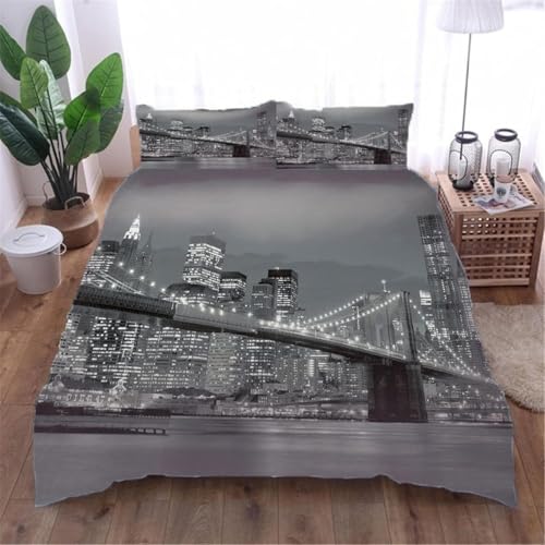 TACOKI Housse de Couette 200x200 USA New York Parure de Lit Adulte 2 Personnes en Microfibre Douce Housse de Couette 3D Imprimée Literie avec 2 Taies...