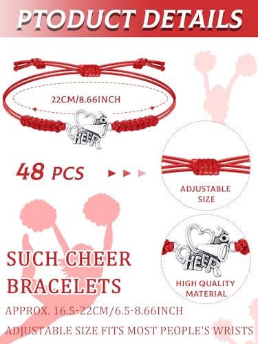 Image of Inbagi 48 Pcs Cheer Team Gifts Bulk Cheerleader Bracelet Party Favors | Adjustable, Jewelry Accessories, Squad Gifts for Team Members, End of Season Appreciation, Braided Cord with Heart Charm