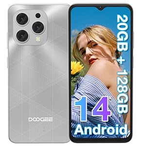 DOOGEE N55 Plus(2024) Android 14 Unlocked Phone with 20GB+128GB/TF 1TB, 6.56″ 90Hz Octa-Core Unlocked Smartphones with 5150mAh, Dual Camera, Dual SIM 4G Mobile Phones with Face ID & OTG(Silver)