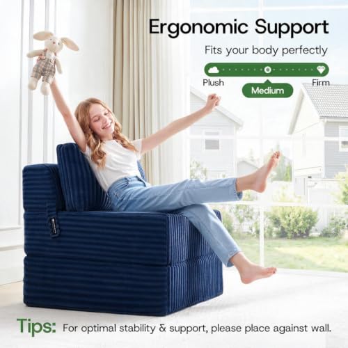 Image of Folding Sofa Bed Convertible 4 in 1 Sleeper Chair Blue Single