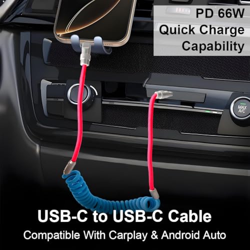 Image of Verilux PD 66W Type C Cable Fast Charging with Spring, 5.9Ft C Type Charger Cable with 480Mbps Data Transmission, No Tangle Retractable Type C Cable for iPhone 17 /17 Plus /17 Pro /16 /15, Galaxy S25 /S24