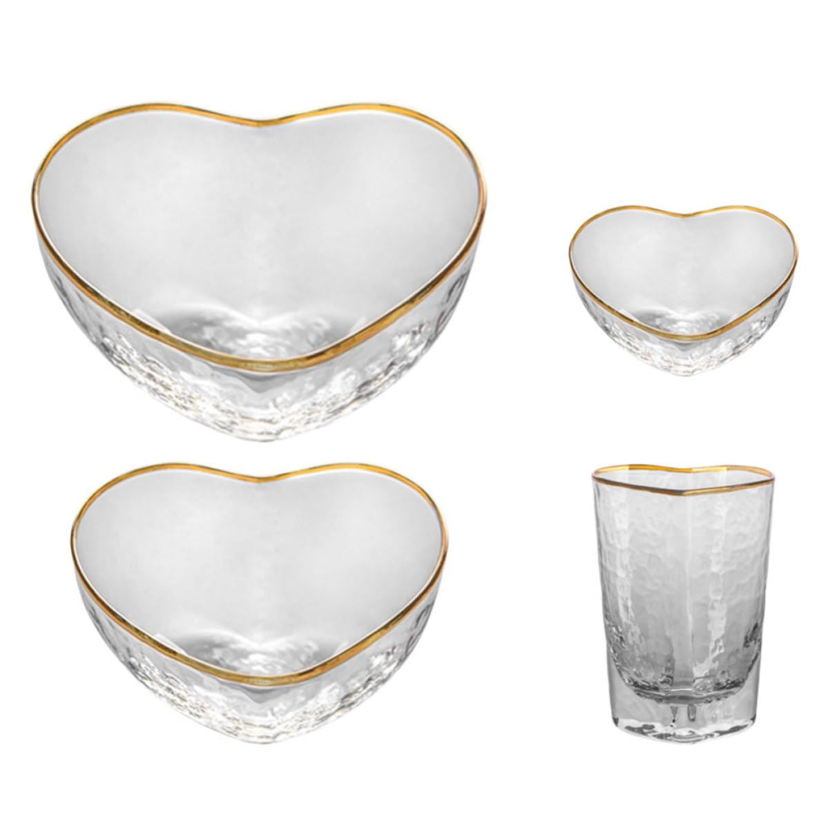 Set di 4 Pezzi Ciotole in Vetro a Forma di Cuore per Uso Quotidiano e Riunioni Familiari, Superficie Liscia e Lucida, Design Creativo ed Elegante