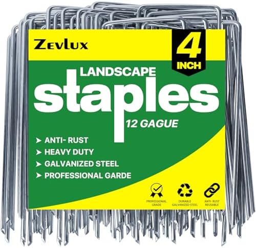 Zevlux Landscape Staples Galvanized Garden Stakes,4 inch 50 Pack 12 Gauge Heavy Duty Garden Pins for Fences, Lawns, Weed Barriers and Landscape Fabrics, Irrigation Hose,Yard Lawn, Landscape Fabric