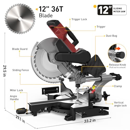 image for Marvtool 12-Inch Dual-Bevel Sliding Compound Miter Saw, 3800RPM, 15 Am