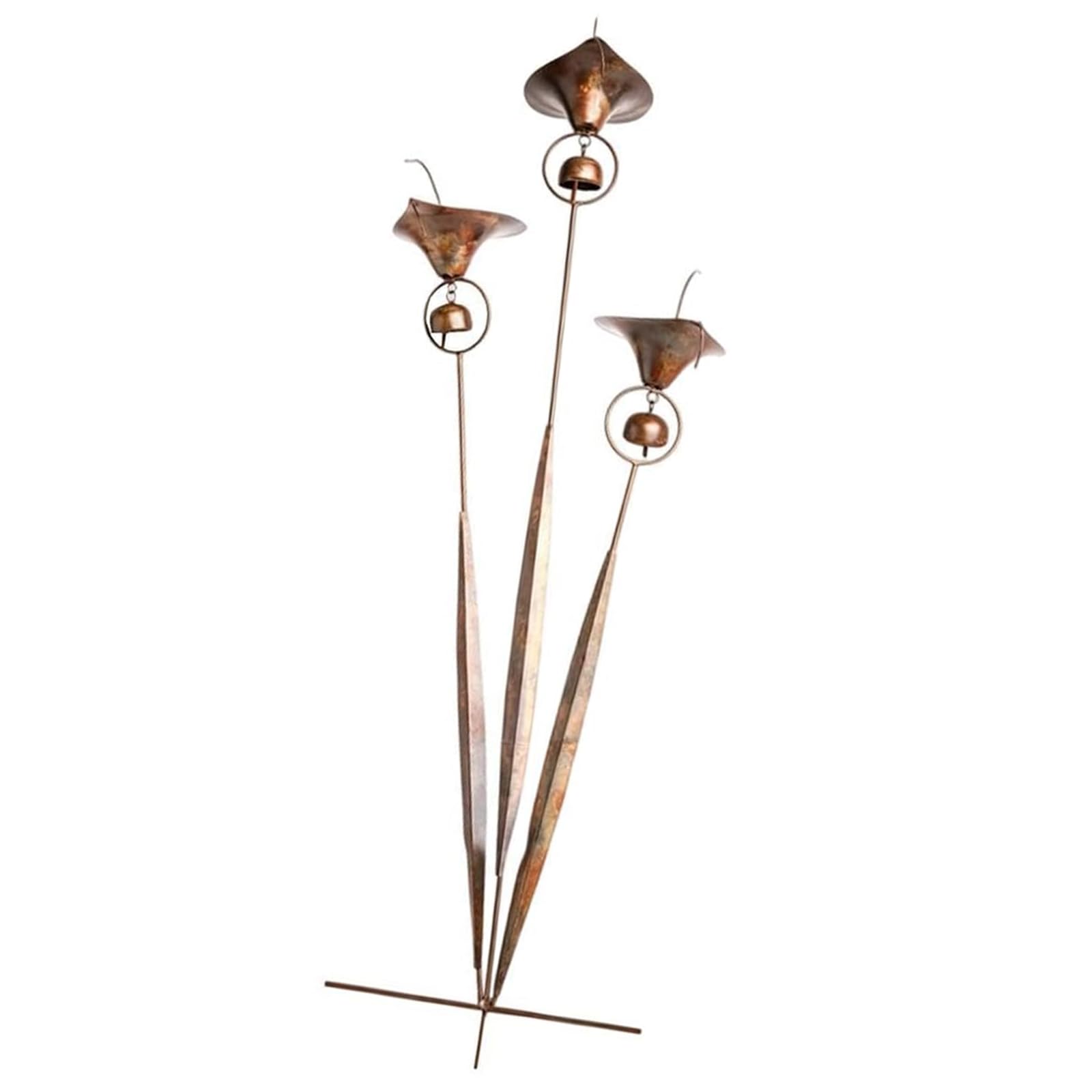 HTU Trzy kalie Lilie ogrodowe, 24-calowe metalowe kwiatowe ozdobne paliki ogrodowe z dzwoneczkami, ręcznie robione dekoracje zewnętrzne Stawki na zewnątrz Patio Yard Pathway Decor-2PCS