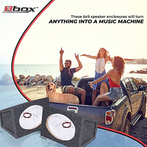 Bbox Pro Audio Tuned Car Speaker Boxes & Enclosures - 6X9 Speaker Box For Great Sound Quality For Home & Vehicle - Nickel Finish Speaker Terminal W/ 18 Gauge Audio Cables - Set Of 2 6X9 Box - Charcoal #TOP2