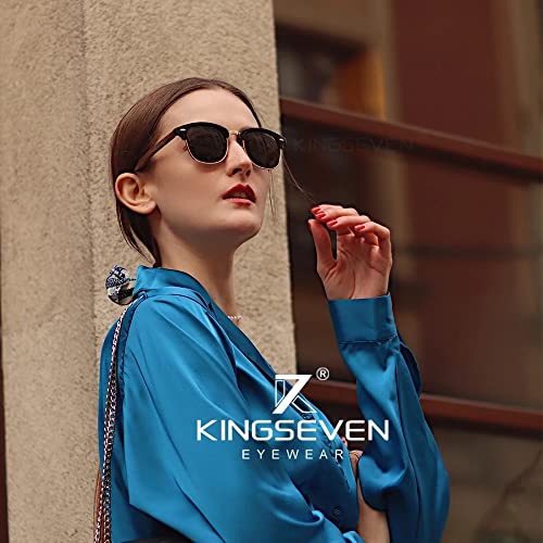 Image of KINGSEVEN Handmade 2023 Black Walnut Wooden Sunglasses Men Polarized UV400 Protection Semi-Rimless Retro Eyewear Women Oculos