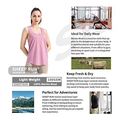 SHEEP RUN Merino Wool Camisole Racerback Tank Top Yoga Shirt Wicking Breathable Light-Weight Shirt3