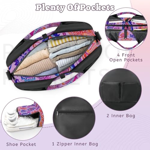 Yoga Gym Bag for Women, Retro Pattern Gym Bag with Yoga Mat Holder, Duffel Bag, Sport Bag with Shoe Compartment and Wet Dry Storage Pockets, Suitable for Gym, Travel, Pilates and Beach3