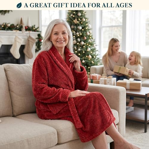 Image of PAVILIA Plush Robe for Women, Soft Fleece Long Spa Robe, Ladies Bathrobe with Pockets