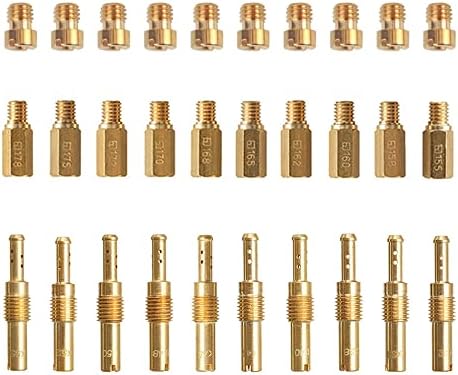 20 Pcs Carburetor Main Jets and 10 Pcs Slow Pilot Jets for Keihin OKO KOSO CVK PE PWK Carb, Brass Jet Kit