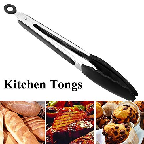 Phukhao Kitchen Tongs Stainless Steel Coated Handle With Heat Resistant Soft Silicone Edge Tips #TOP1