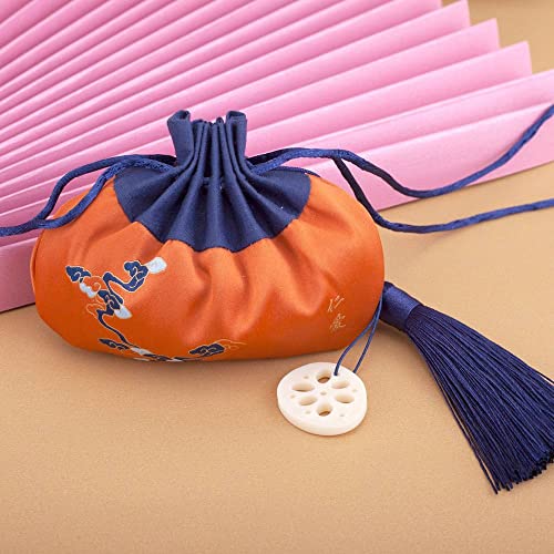 4 Bolsas de Tela Tradicional China con Cordón Naranja miniatura 1