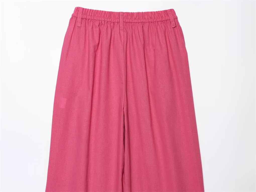 Women's Solid Color Elastic Waist Tie Casual Wide Leg Pants