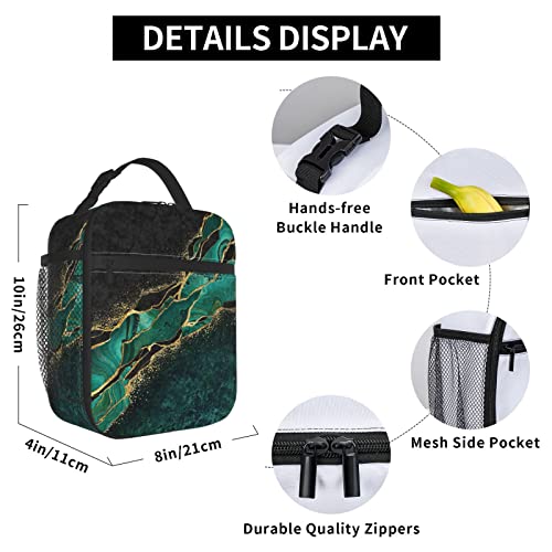 Yetta Yang Marble Black Green Gold Portable Lunch Bag Insulated Lunch Box Reusable Totes For Women Men Work Picnic Camping #TOP5