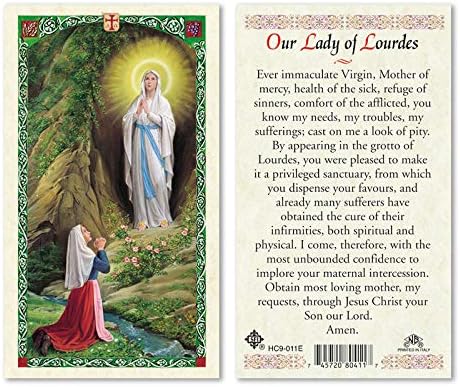 OUR LADY OF LOURDES ENGLISH HOLY CARD LAMINATED PRAYER CARDS