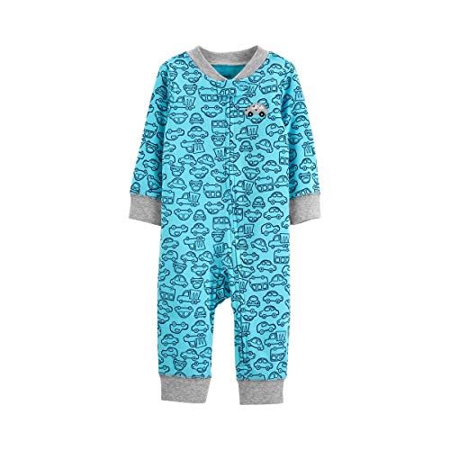 Carter's Baby Boys Cotton Coverall (Turquoise- Car Print, 3 Months)