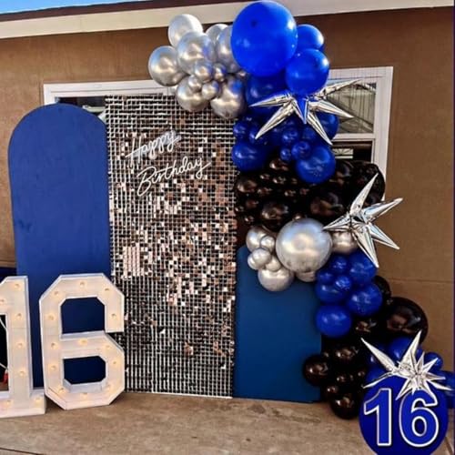 Image of Blue and Black Balloons 50PCS 12 Inch Royal Blue Black Silver Balloons