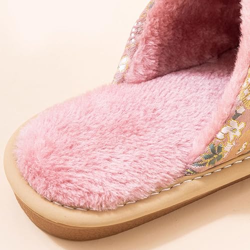JadeRich Women Oriental Style Embroidery Slippers Embroidered Floral Satin Upper Plush Lining House Shoes3