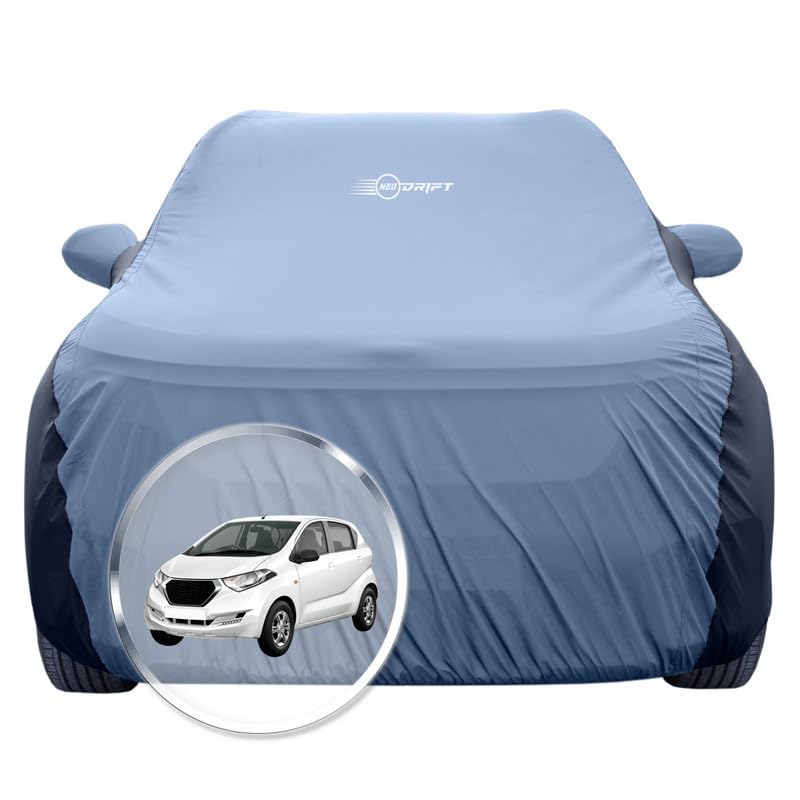 Image of NEODRIFT 'SuperTech' Car Cover for Nissan Redi-Go (100% Water-Resistant, All Weather Protection, Tailored Fit, Multi-Layered & Breathable Fabric) (Colour: L.Blue+Black)