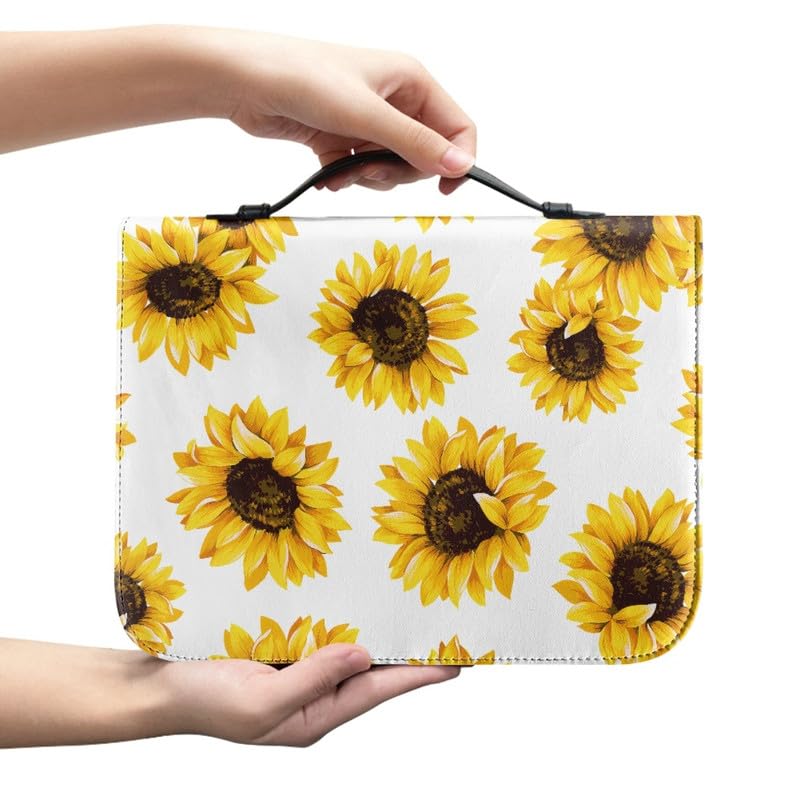 Garronmavis Yellow Sunflowers Zippered Bible Case for Women Men Retro Flower Bible Cover Floral Painting Bible Holder Bags - M - Image 2