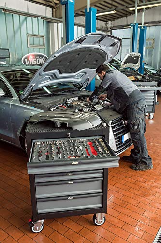 VIGOR Werkstattwagen mit Sortiment (164teilig, 7 Schubladen à 20 kg Tragkraft, insgesamt 400 kg Tragkraft) V2379N, Schwarz – Bild 3