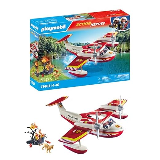PLAYMOBIL Action Heroes 71463 Idrovolante dei Pompieri, missioni eroiche di Soccorso, con Un Vigile del Fuoco, Giochi di Ruolo Divertenti, Giocattolo sostenibile per Bambini dai 4 Anni in su