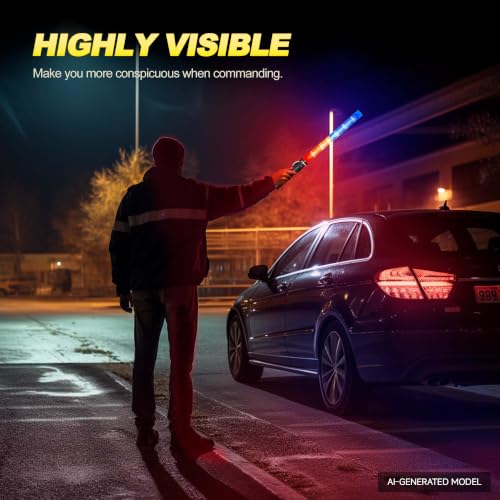 Image of E-riding 2 Pcs 21inch Red and Blue Light Baton, Signal Traffic Safety Wand Led Light with 3 Flashing Modes for Traffic Control Parking Guide
