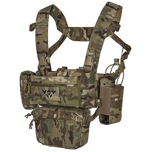 YAKEDA Tactical Chest Mini Rig Vest with Magazine Pouch Adjustable Detachable Laser-cutting Molle Modular Chest Vest (Mud Color)