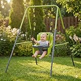 Columpio para bebé interior y exterior con asiento de seguridad para niños a partir de 6 meses, marco de metal estable que soporta hasta 25